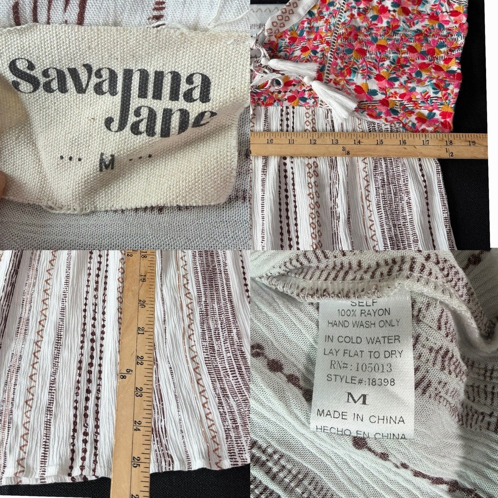Savanna Jane Embroidered Boho Artisan Print Tassel Tunic Top M Hippie Festival - Picture 2 of 6